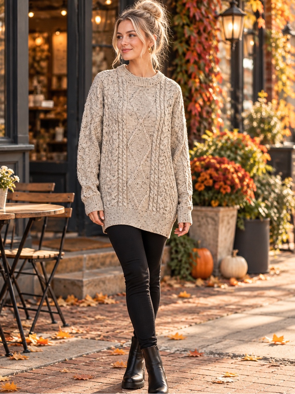 Aelfric Eden Cable Knit Sweater L Cream Speckled Oversized Retro